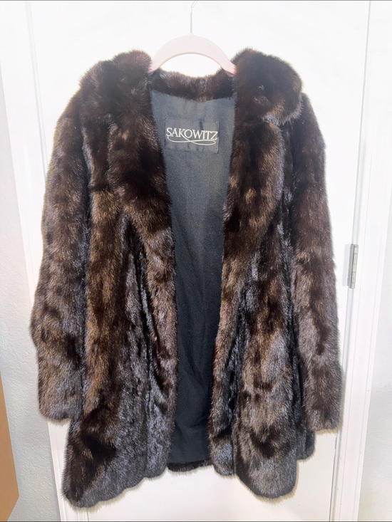 Sakowitz Jackets & Blazers - Vintage Sakowitz Dark Ranch Mink Fur Coat Midi Shawl Collar Genuine Mink